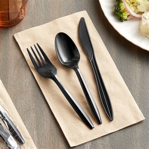 Choice Medium Weight Black Wrapped Polypropylene Plastic Cutlery Set