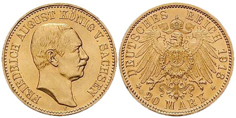 20 Mark Goldmünze Friedrich August III J 268 Sachsen Muenzen eu