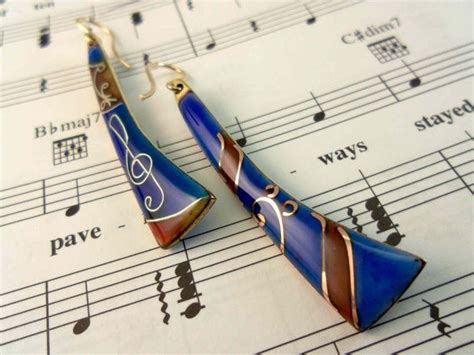 Enamel Earrings Music Theme Treble And Bass Clefs Vitreous Enamel