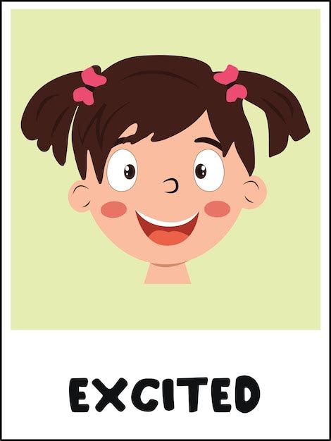 Premium Vector Excited Face Cartoon Flashcard