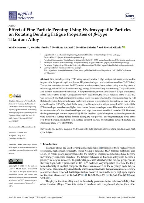 Pdf Effect Of Fine Particle Peening Using Hydroxyapatite Particles On