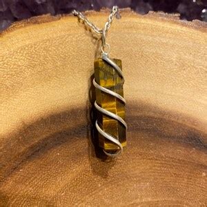 Spiral Wire Wrapped Tigers Eye Necklace Tigers Eye Pendant Spiral