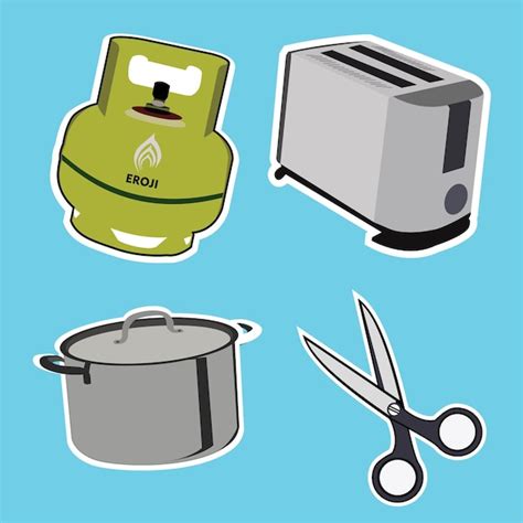 Premium Vector Free Vector Illustration Set Of Kitchen Utensils Blue
