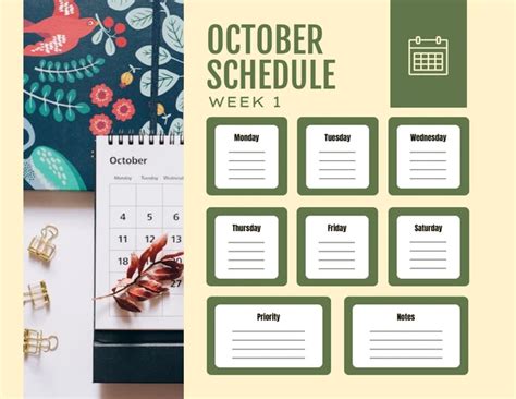 Light Yellow And Green Simple October Schedule Template Venngage