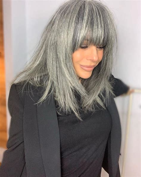 Rock Your Look With Long Grey Hair And Stylish Bangs Get Noticed Now