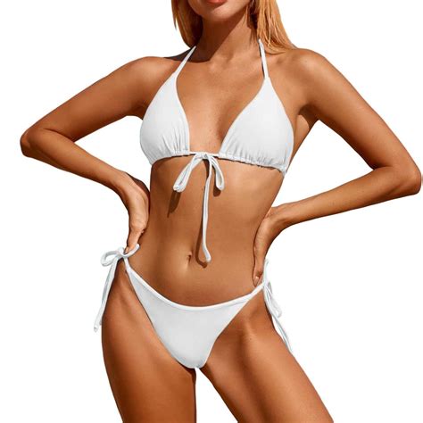 Fvwitlyh High Waisted Bikini Women O Ring Bandeau Bikini Set Strapless Swimsuit Tie Bikini High