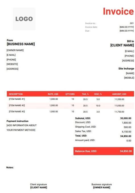 Free Roofing Invoice Templates Word Excel Pdf