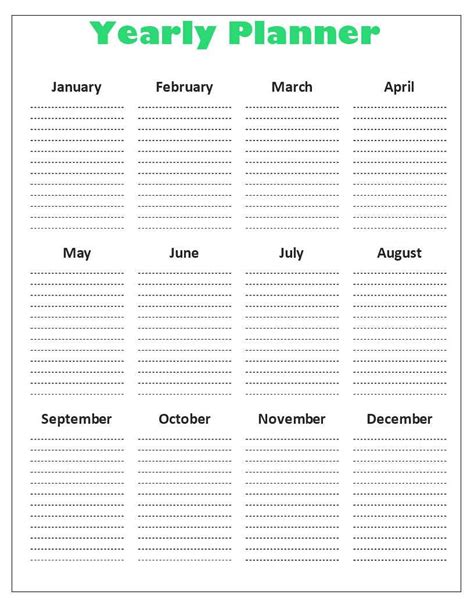 Printable Yearly Planner Template