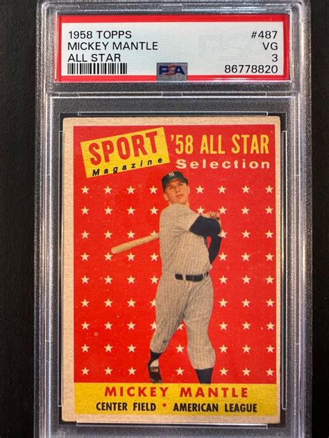 1958 Topps Mickey Mantle All Star 487 New York Yankees HOF High PSA