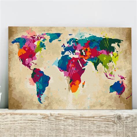 Diy World Map Painting On Wrapped Canvas Arte Abstracto Sobre