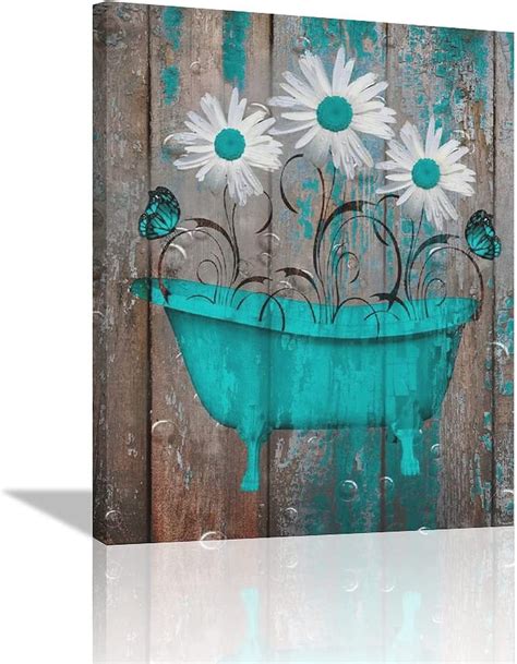 Aazaqtin Rustic Teal Brown Farmhouse Bathroom Decor Daisy Flowers