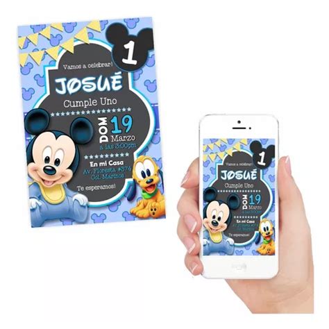 Invitación Digital Cumpleaños Mickey Mouse Bebé Mod 1 MercadoLibre