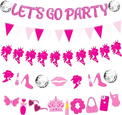 Relithick 5 Pcs Pink Girl Party Decorations Banners Hot