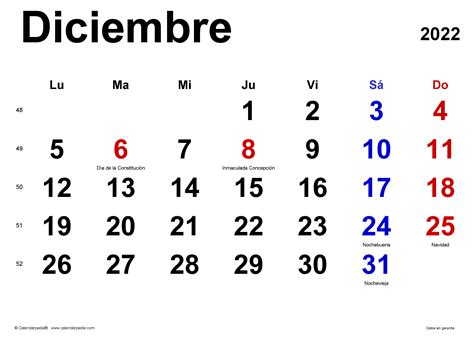 Calendario Diciembre En Word Excel Y Pdf Calendarpedia