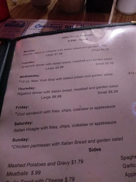 Menu at Arch Cafe, Connellsville