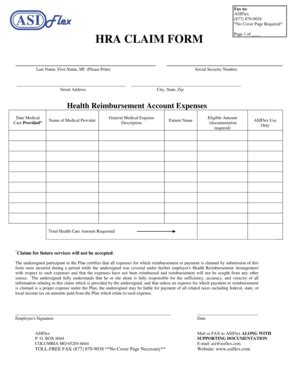 Fillable Online HRA CLAIM FORM ASIFlex Fax Email Print PdfFiller