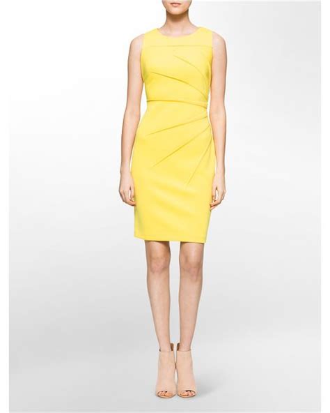 Calvin Klein Starburst Scuba Sleeveless Sheath Dress In Yellow Lyst