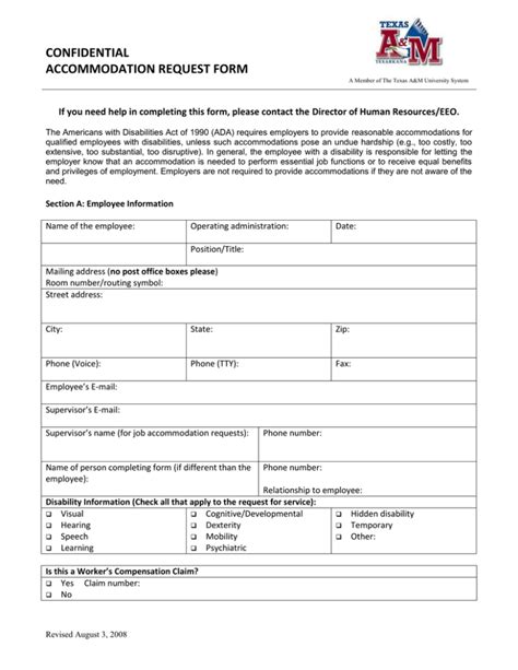 Ada Accommodation Request Form Template