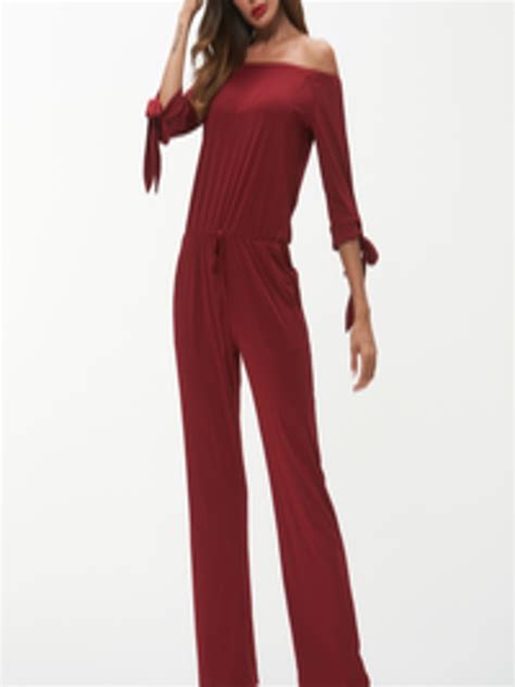 Buy Urbanic Women Burgundy Off Shoulder Basic Jumpsuit Jumpsuit For