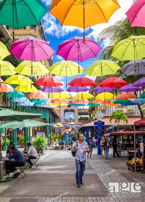 Umbrella Art Display In Street At Caudan Waterfront Port Luis