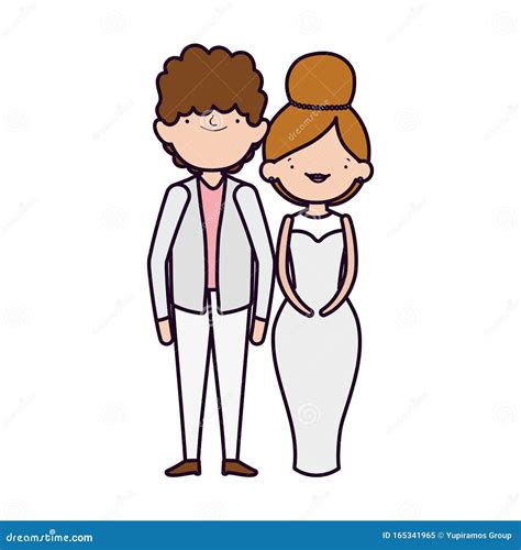 Wedding Couple Bride And Groom In Elegant Suits Cartoon Stock Vector