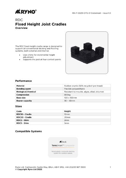 Rdc Fixed Height Joist Cradle Datasheet Ryno Nbs Source