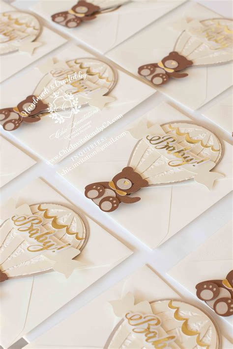 Hot Air Balloon Invitation Teddy Bear Invitation Nude Colors Handmade Etsy