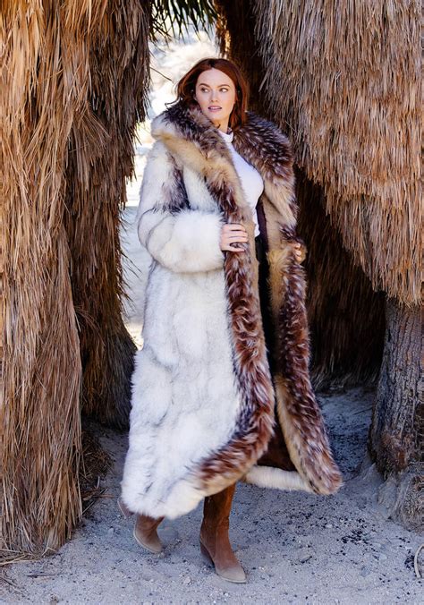 Arctic Wolf Shawl Collar Full Length Faux Fur Coat