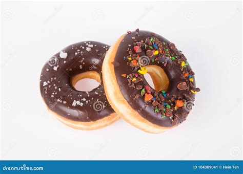 Chocolate Donuts On A White Background Stock Image Image Of Chocolate