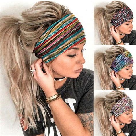 Womens Non Slip Boho Headbands Elastic Bandana Sweat Wicking Hair