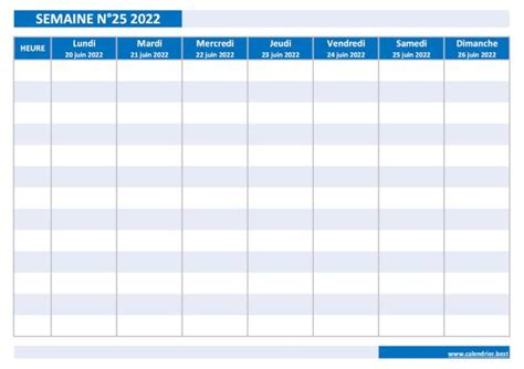 Semaine Dates Calendrier Et Planning Hebdomadaire Imprimer