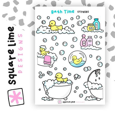 Bath Time Stickers Rubber Duck Hand Drawn Planner Stickers - Etsy