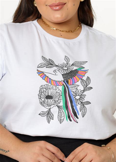 T Shirt Plus Size Arara Flores Branco Atacado Tshirt Use Criativa