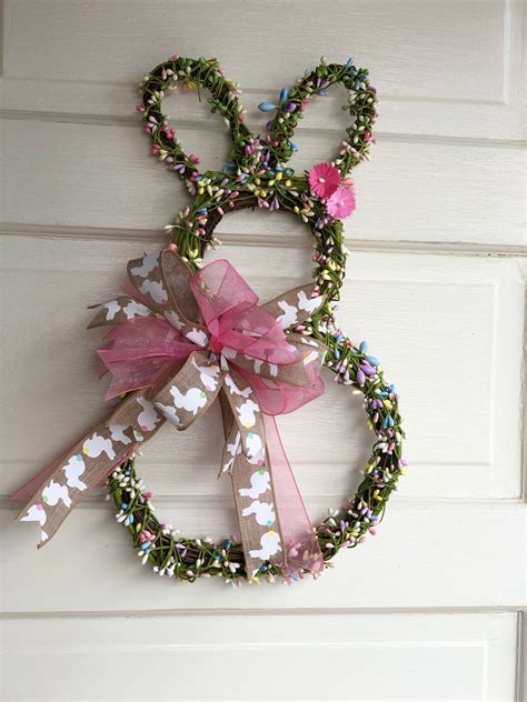 18 Inch Bunny Shaped Grapevine Wreath Easter Wreath Etsy