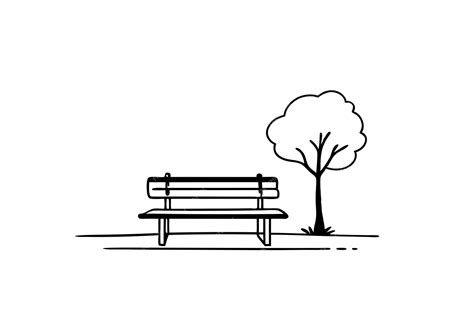 Continuous Single Line Drawing Of Bench Under Tree In Public Park Line Art Vector Illustration