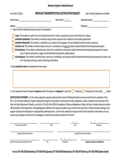 Medicaid Transportation Justification Request Form Fill