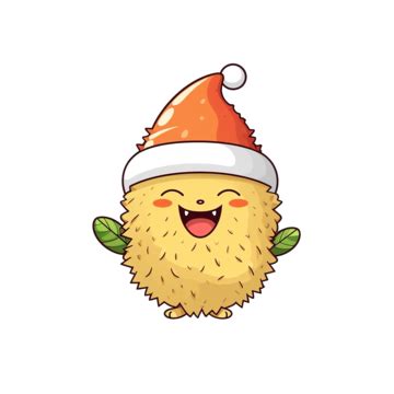 Lindo Divertido Personaje De Fruta Durian Celebrando La Navidad Vector