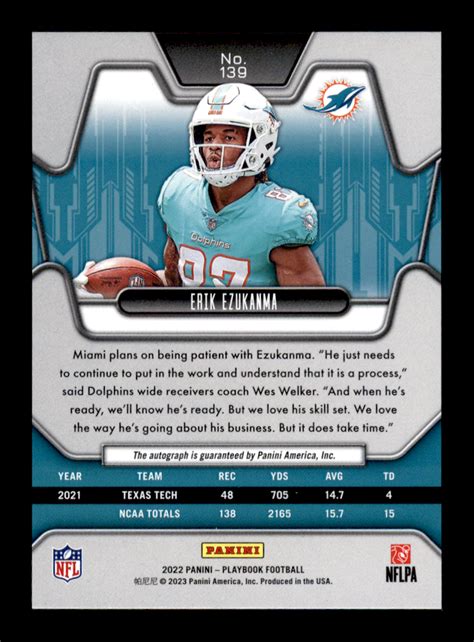 Panini Playbook Erik Ezukanma Rookie Rc Auto Miami