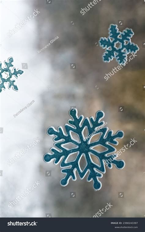 Decorative Blue Snowflakes Pasted On Window Stock Photo 2390243397 ...