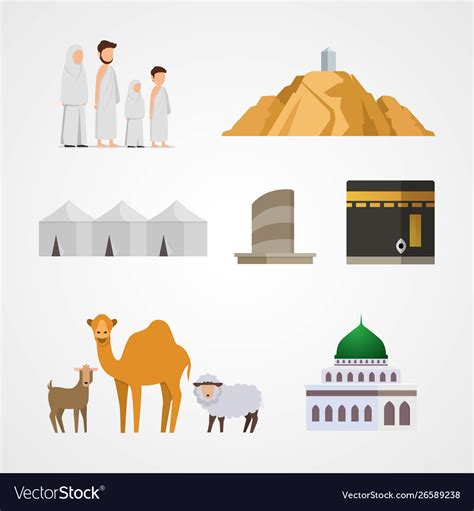 Set Hajj For Infographic Elements Pilgrimage Vector Image