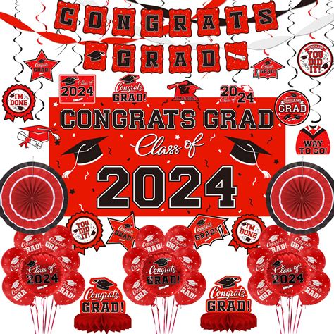 Amazon Red Themed Graduation Decorations Set Congrats Grad