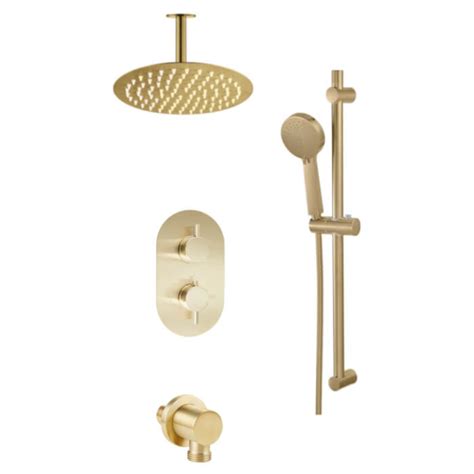 Round Concealed Shower Valve Ceiling Head Riser Kit Brass