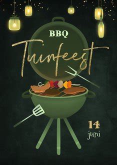 Uitnodiging Tuinfeest Bbq Lampjes Krijtbord Kaartje Go