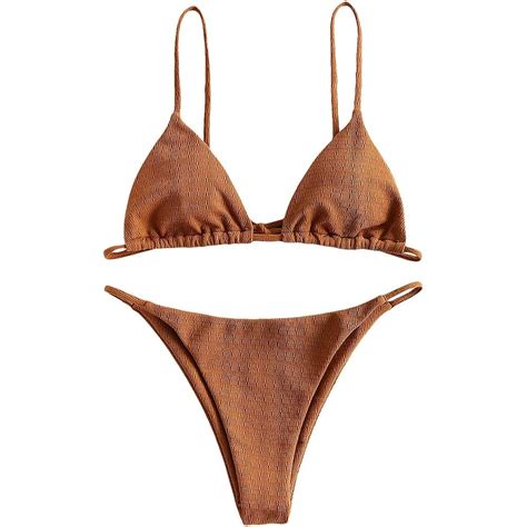 Mo Finance ZAFUL Women S Sexy Triangle Bikini Set Cami String Swimwear Texture High Cut