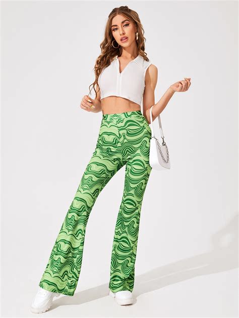 Shein Ezwear Allover Print Flare Leg Pants Shein Usa