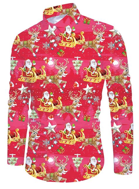 Uideazone Mens Christmas Santa Claus Long Sleeve Shirt Xmas Party