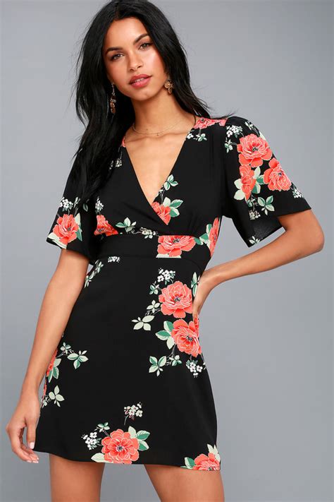 Chic Floral Dress Black Floral Dress Wrap Dress Lulus