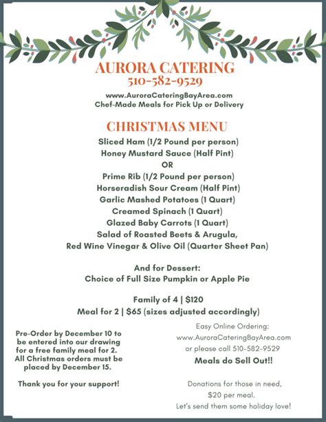 Christmas Menu Aurora Catering Serving The San Francisco Bay Area