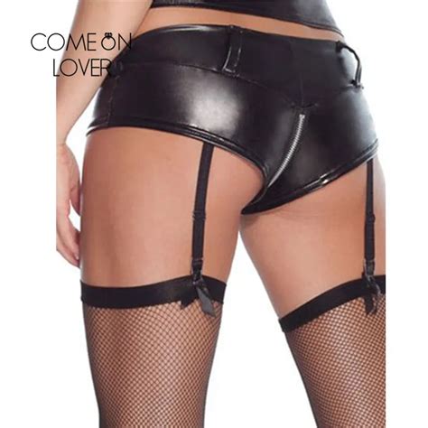 Comeonlover Garter Belt Plus Size Black Faux Leather Latex Garter Belt