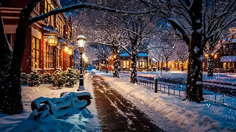 Relax In A Cozy Winter Street With Snowfall Snowy Street Sounds